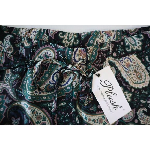 Plush x Revolve SET09W01GPA Women Sz XS Green Paisley Faux Silk Pajama Set - Picture 10 of 15